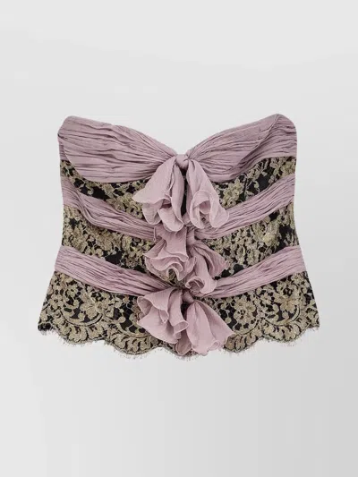 Valentino Strapless Chiffon Top With Lace And Ruffles In Multi