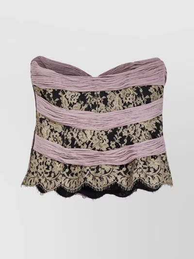 Valentino Strapless Chiffon Top With Lace And Ruffles In Multi