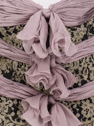 Valentino Strapless Chiffon Top With Lace And Ruffles In Multi