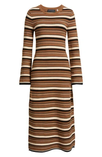 Elie Tahari The Cammie Stripe Long Sleeve Sweater Midi Dress In Brown