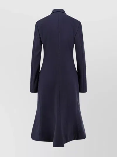 Balenciaga Midi Wool Coat Flared Hem In Blue