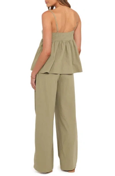 Petal And Pup Petal & Pup Jessica Cotton Babydoll Camisole & Wide Leg Pants Set In Green