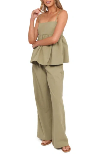 Petal And Pup Petal & Pup Jessica Cotton Babydoll Camisole & Wide Leg Pants Set In Green