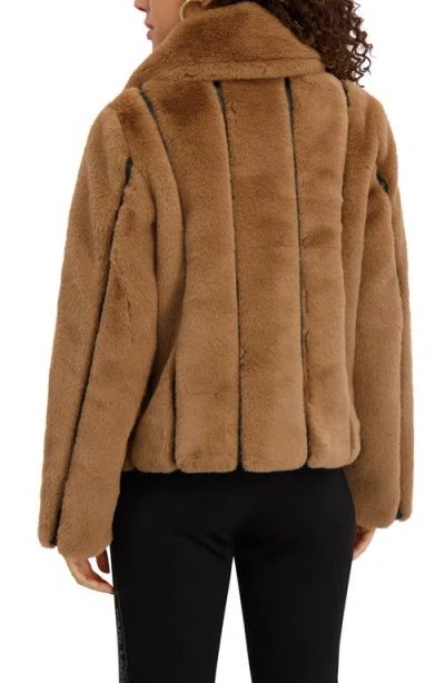 Karl Lagerfeld Paris Vertical Seam Faux Fur Jacket In Brown