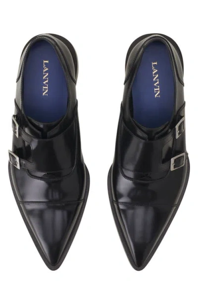 Lanvin Double-buckle Pointed Monk Shoes In Black
