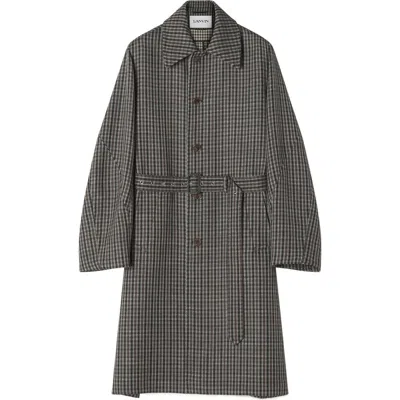 Lanvin Checked Wool Car Coat In Gray