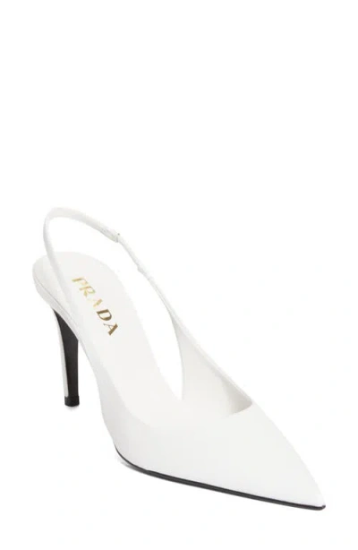 Prada Saffiano Metallic Leather Slingback Pump In White