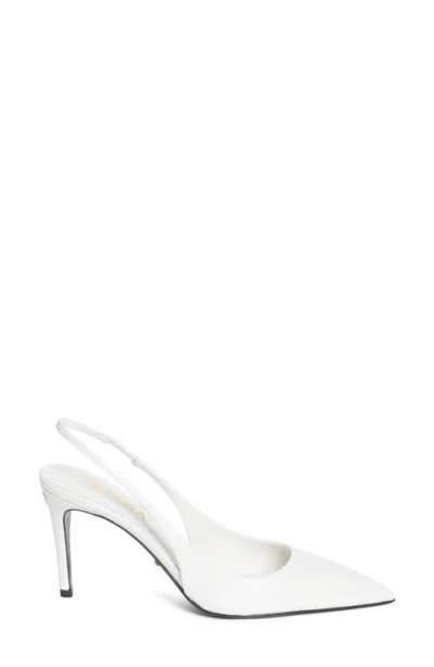 Prada Saffiano Metallic Leather Slingback Pump In White