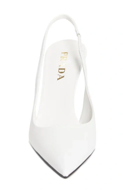 Prada Saffiano Metallic Leather Slingback Pump In White