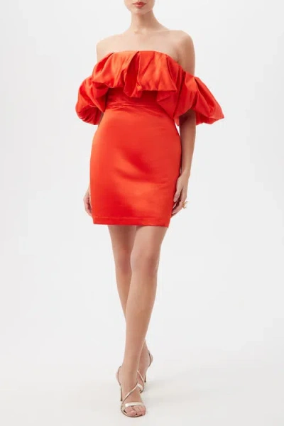 Trina Turk Nia Off The Shoulder Ruffle Satin Cocktail Dress In Red