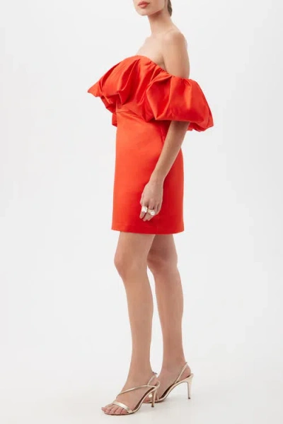 Trina Turk Nia Off The Shoulder Ruffle Satin Cocktail Dress In Red