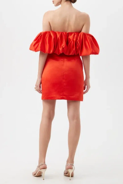 Trina Turk Nia Off The Shoulder Ruffle Satin Cocktail Dress In Red