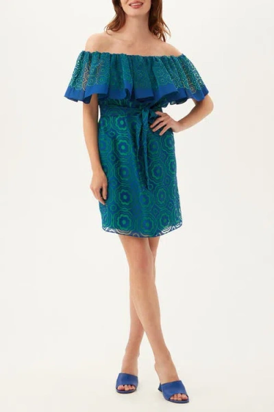 Trina Turk Flowery 2 Off The Shoulder Burnout Dress In Green