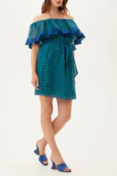 Trina Turk Flowery 2 Off The Shoulder Burnout Dress In Green