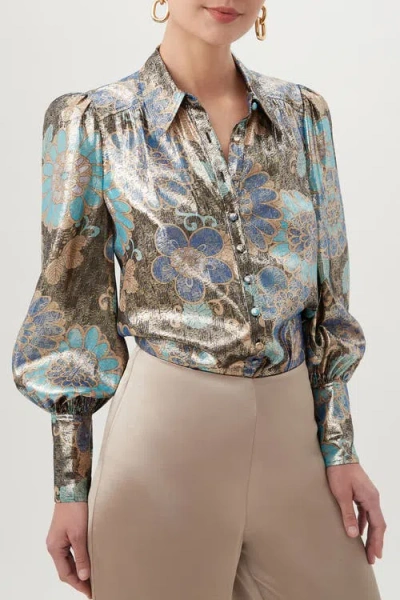 Trina Turk Sagittarius Floral Metallic Top In Black