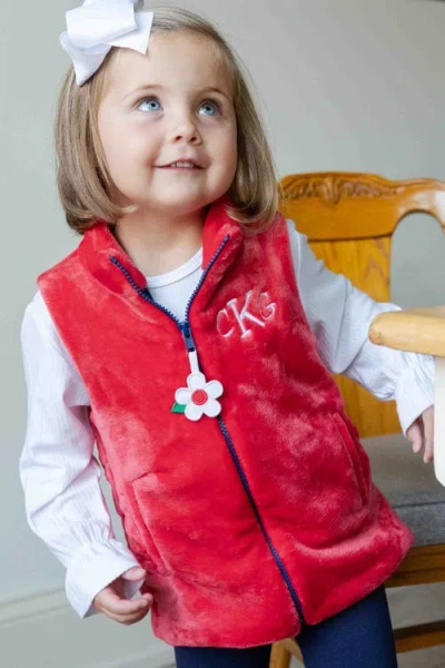 Florence Eiseman Plush Fleece Zip Up Vest In Red