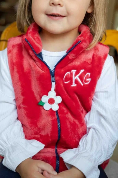 Florence Eiseman Plush Fleece Zip Up Vest In Red