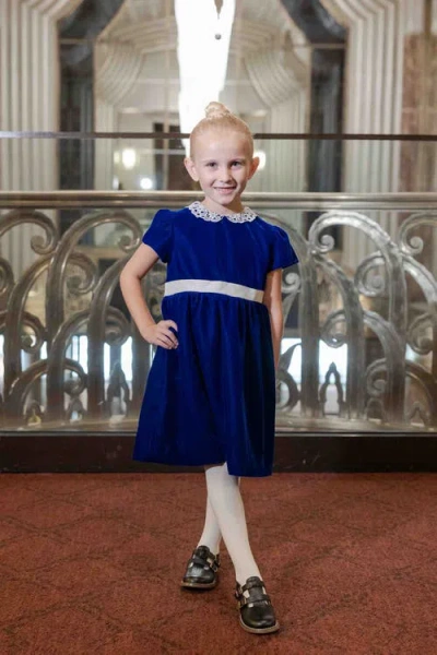 Florence Eiseman Velvet Dress With Lace Collar In Blue