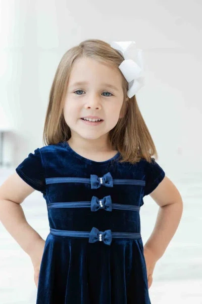 Florence Eiseman Stretch Velvet Dress With Pearls In Blue