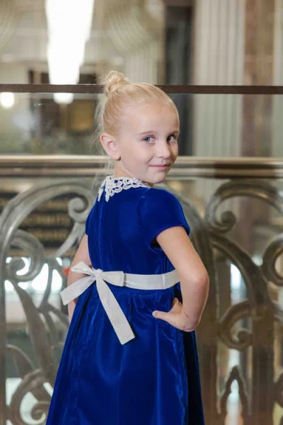 Florence Eiseman Velvet Dress With Lace Collar In Blue