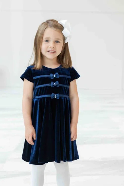 Florence Eiseman Stretch Velvet Dress With Pearls In Blue