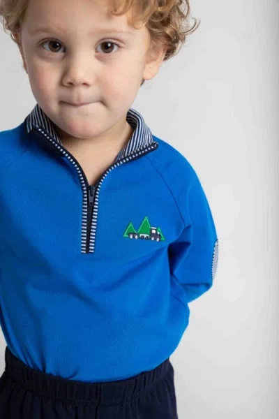 Florence Eiseman Knit Raglan 1/2 Zip Shirt With Train In Blue