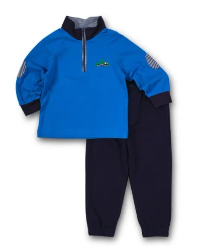 Florence Eiseman Knit Raglan 1/2 Zip Shirt With Train In Blue