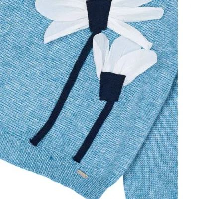 Mayoral Flowers Applique Knit Jumper In Blue
