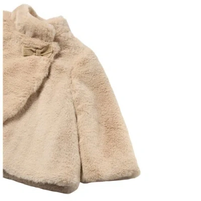 Mayoral Bow Faux Fur Coat In Brown