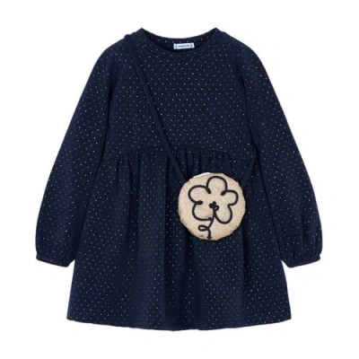 Mayoral Flower-appliqué Fleece Dress In Blue