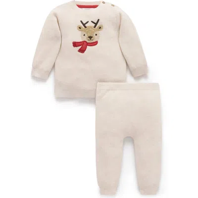 Purebaby Christmas Knit Jumper & Legging Set In Neutral