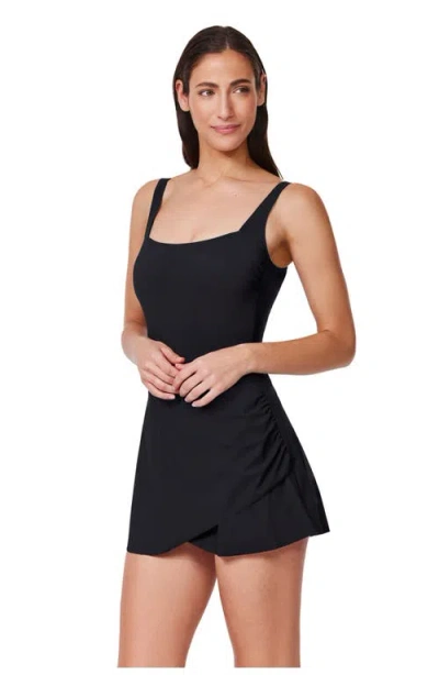 Profile By Gottex Tutti Frutti Square Neck Wrap Sarong Swimdress In Black