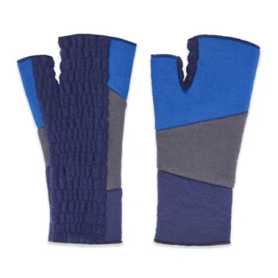 Feelgoodz Artisan Crafted Fleece Lined Color Block Fingerless Gloves In Blue