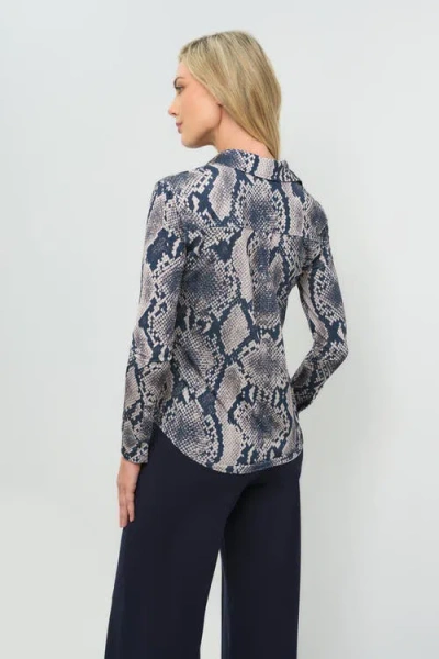 Anatomie Printed Tania Long Sleeve Snap Front Top In Blue