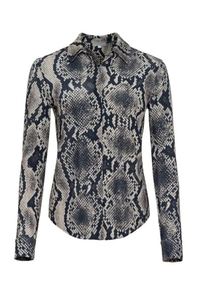 Anatomie Printed Tania Long Sleeve Snap Front Top In Blue