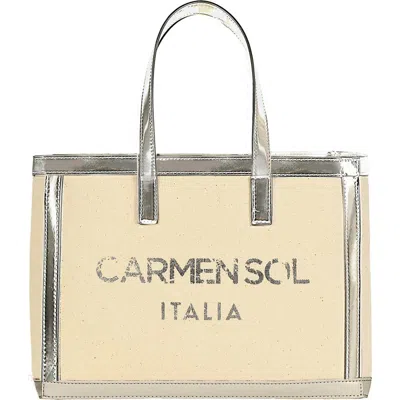 Carmen Sol Roma Canvas Large Tote In Silver