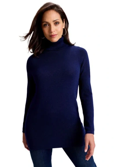 Jessica London Cotton Cashmere Turtleneck In Blue