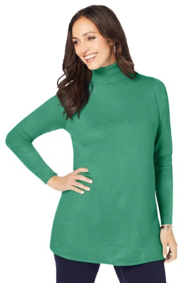 Jessica London Cotton Cashmere Turtleneck In Green