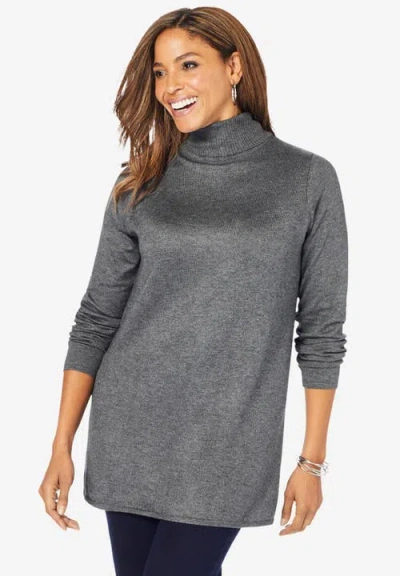 Jessica London Cotton Cashmere Turtleneck In Gray