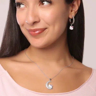 Hello Kitty Moon Cubic Zirconia Pendant In Metallic