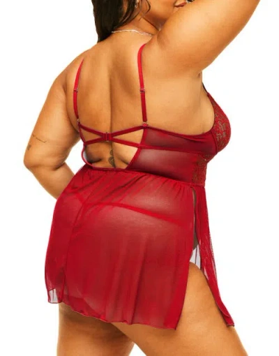 Adore Me Rae Unlined Babydoll & G-string Set Lingerie In Red