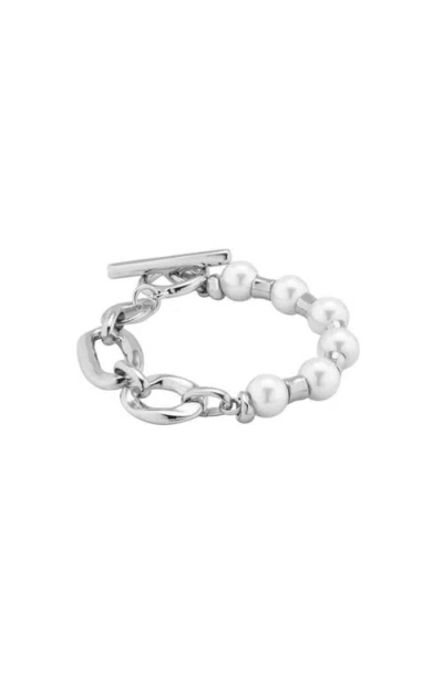 Unode50 Sterling Silver-plated Bracelet With A Combination Of Links And Pearls In Metallic