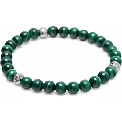 Nialaya Green Malachite Silver Ball Bracelet In Green