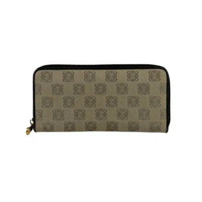 Pre-owned Loewe Beige Brown Canvas Leather Long Wallet (bi-fold) () In Multi