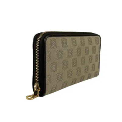 Pre-owned Loewe Beige Brown Canvas Leather Long Wallet (bi-fold) () In Multi