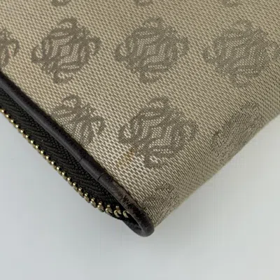 Pre-owned Loewe Beige Brown Canvas Leather Long Wallet (bi-fold) () In Multi