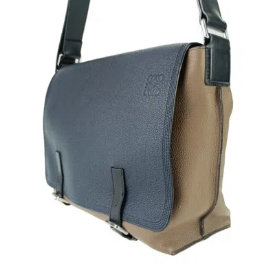 Pre-owned Loewe Black Brown Navy Leather Messenger Bag Shoulder Bag ()