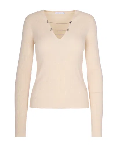 Patrizia Pepe Essential White Chain Fitted Sweater In Neutral