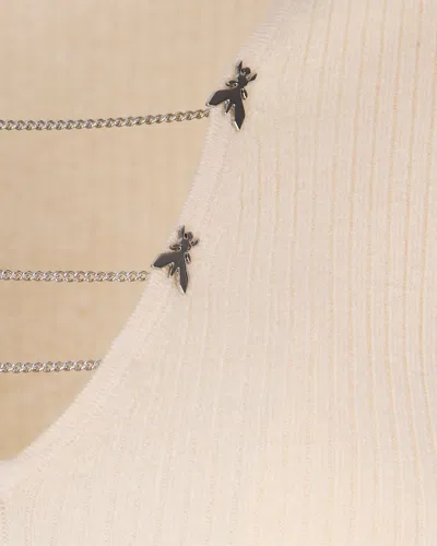 Patrizia Pepe Essential White Chain Fitted Sweater In Neutral