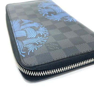 Pre-owned Louis Vuitton Damier Graphite Black Blue Damier Graphite Long Wallet (bi-fold) () In Multi